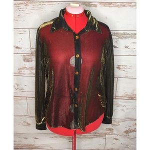 ⚠️SOLD⚠️⚜️Black an Gold Sheer Metallic Blouse ⚜️